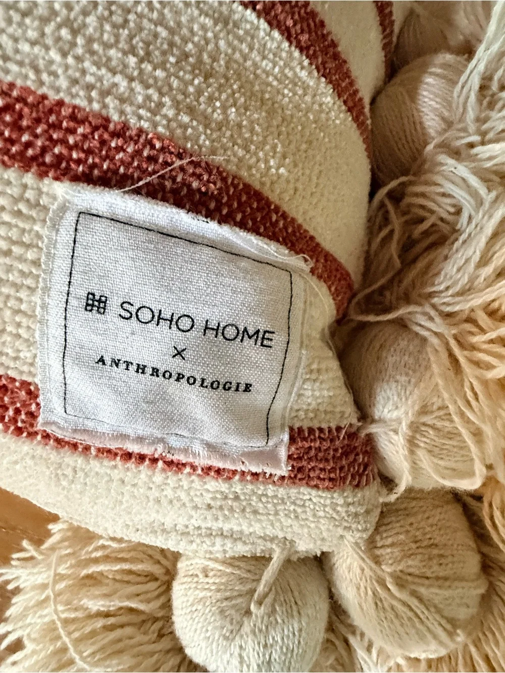 Anthropologie Striped Tassel Lumbar Pillow and - Cream and Rust